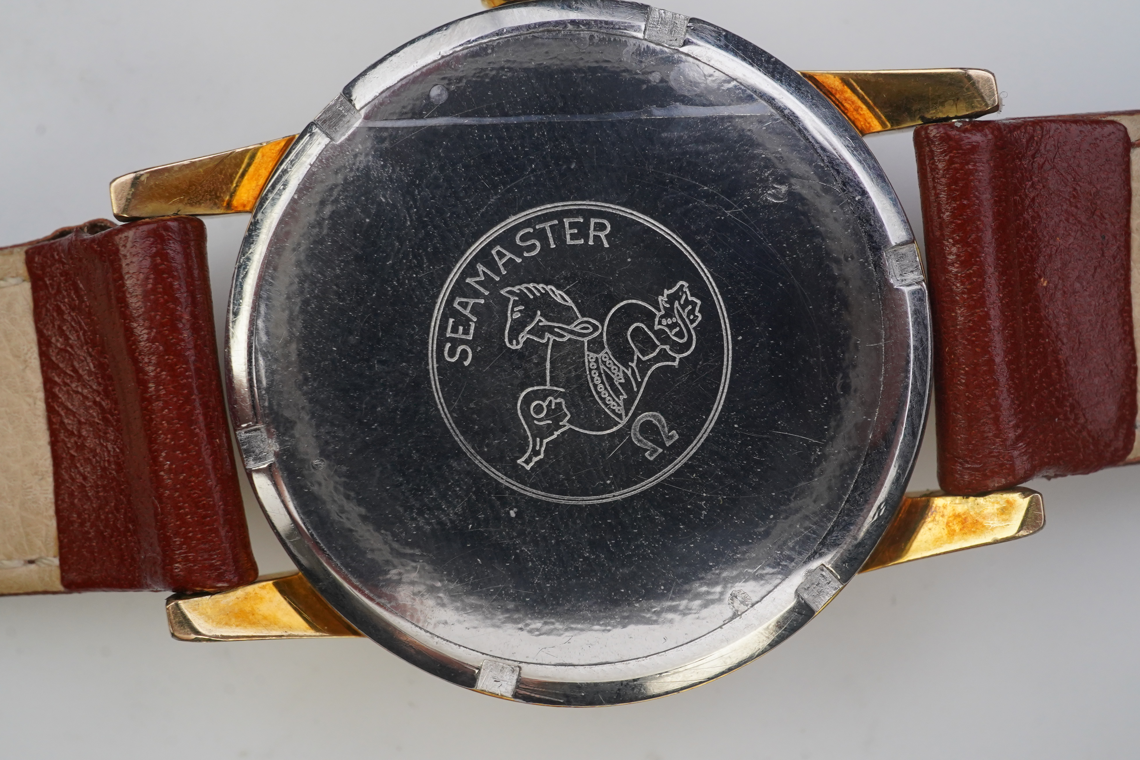 A gentleman's steel and gold plated Omega Seamaster 30 manual wind wrist watch, on a later associated leather strap